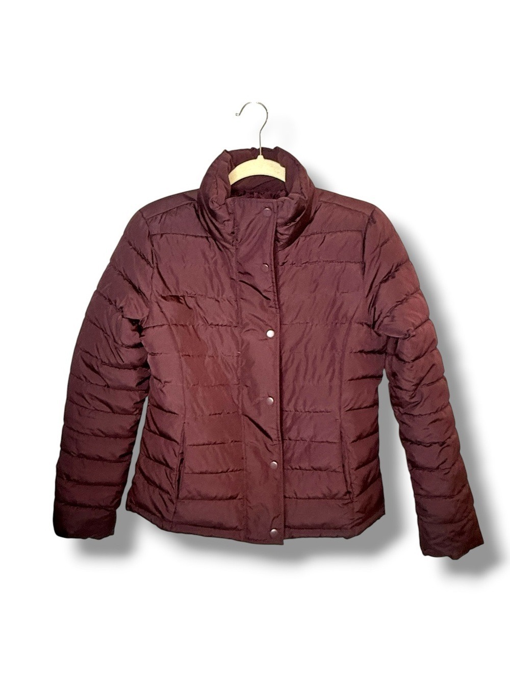 Gap Maroon Wine Puffer Shirt Jacket Shacket small Button Front Quilted - Picture 2 of 8